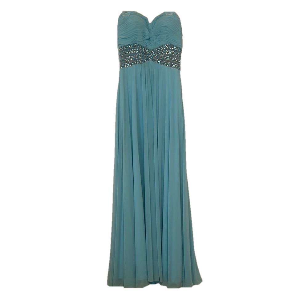 Tony Bowls Strapless Blue Evening Gown, Size 6